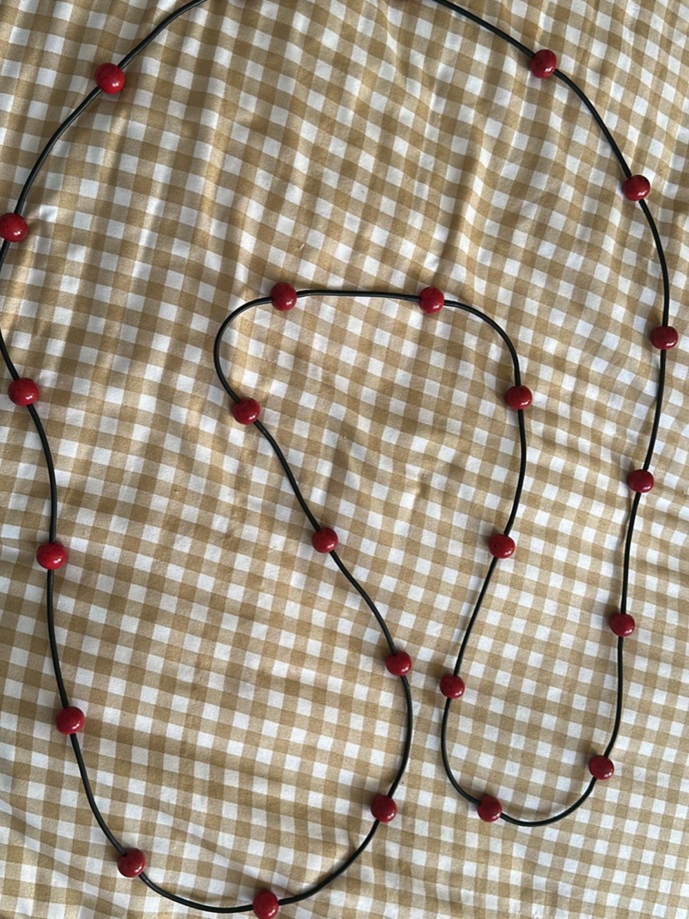 Black Cord Necklace with Red Beads - Women Accessories